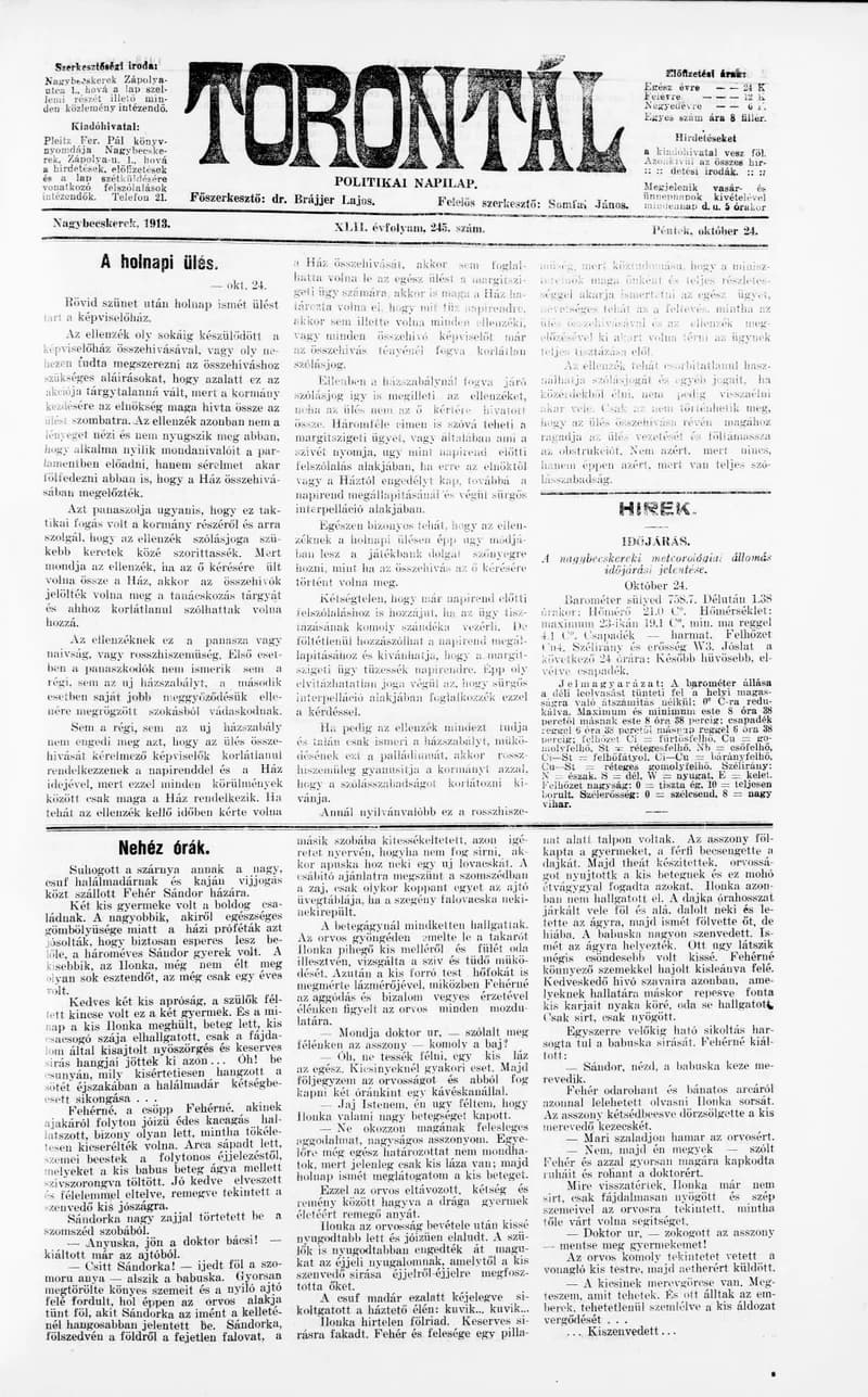 Torontál, 42. évf. 1913. október 24. 245. sz.