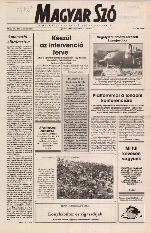 Magyar Szó, 49. évf. 1992. augusztus 12. 220. sz. 1–16. oldal