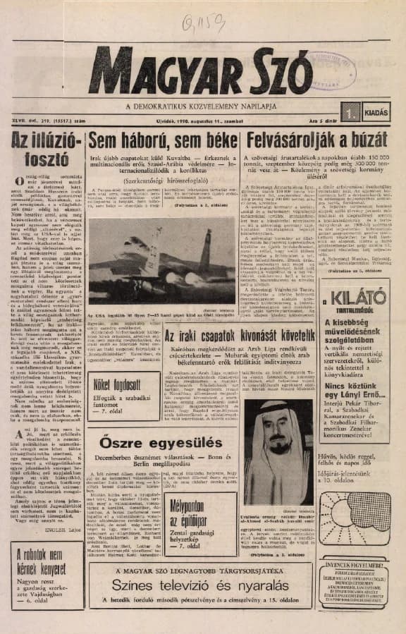 Magyar Szó, 47. évf. 1990. augusztus 11. 219. sz. 1–20. oldal