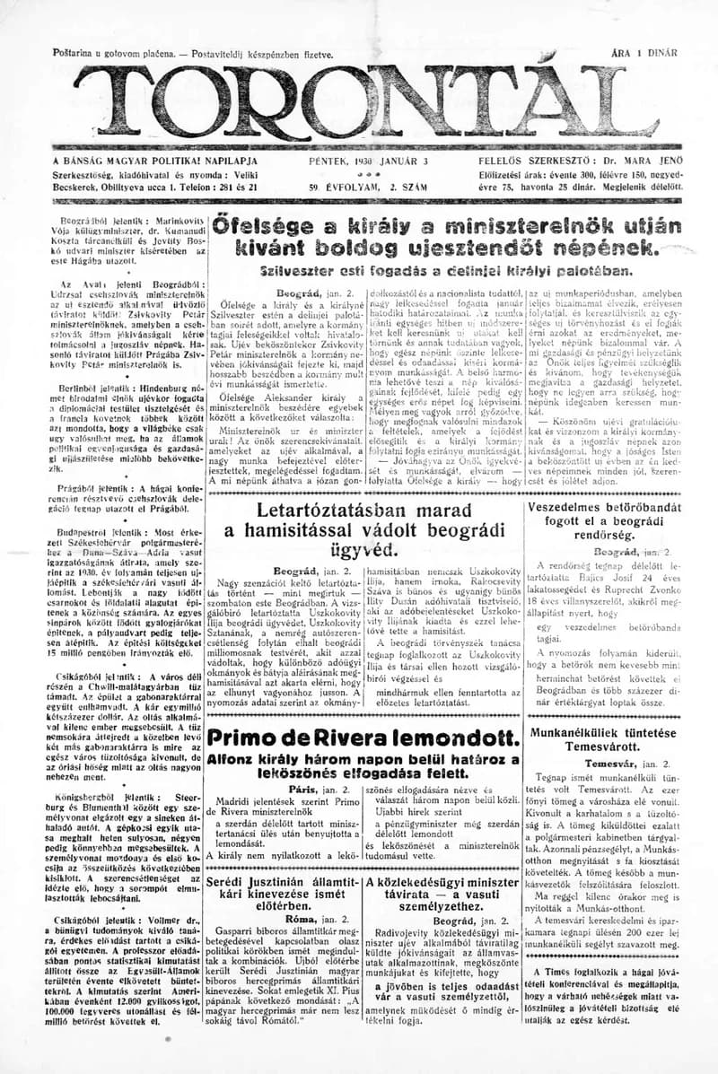 Torontál, 59. évf. 1930. január 3. 2. sz.