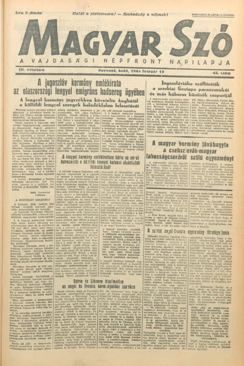 Magyar Szó, 3. évf. 1946. február 19. 43. sz. 1–6. oldal