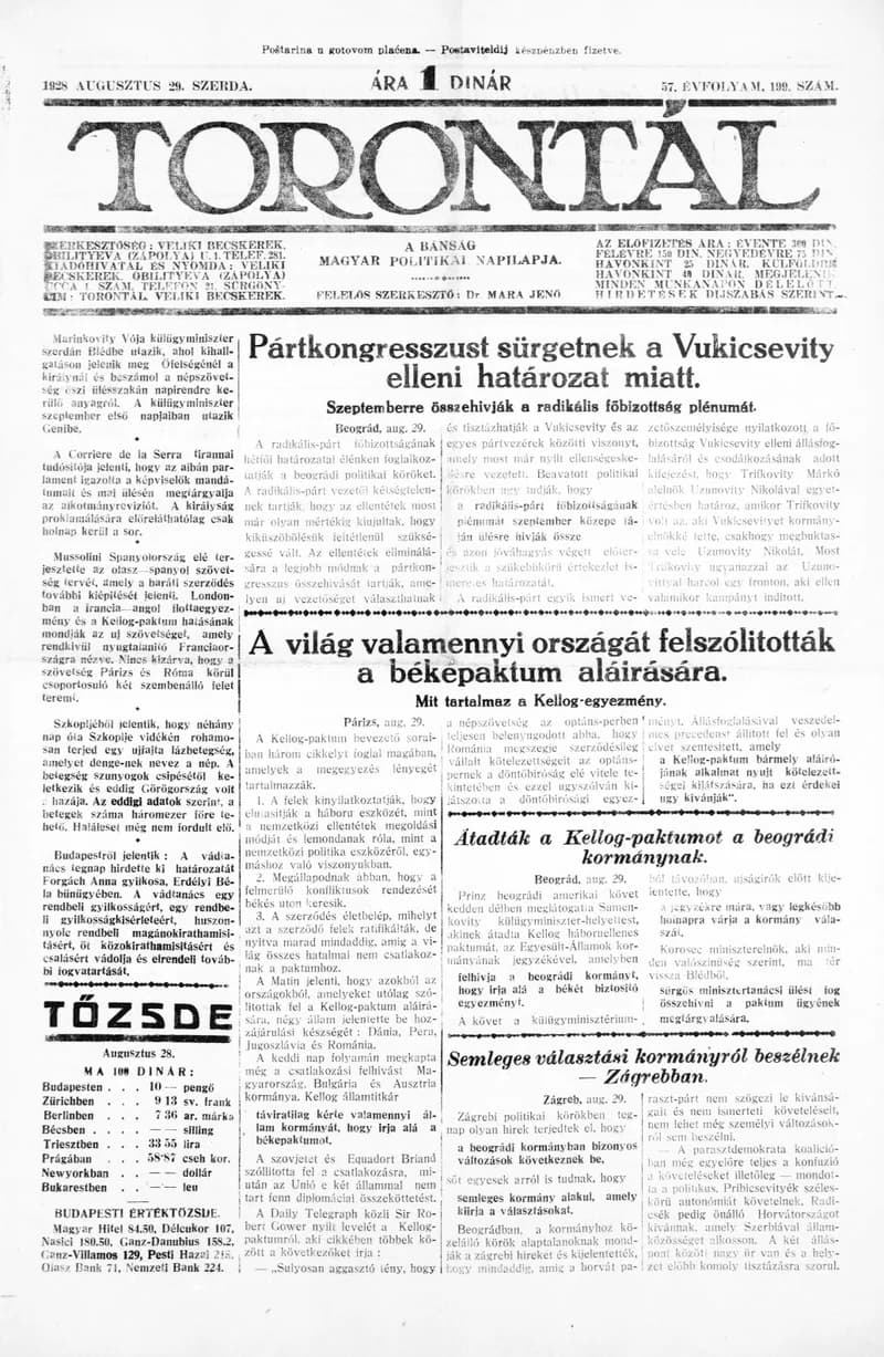 Torontál, 57. évf. 1928. augusztus 29. 199. sz.
