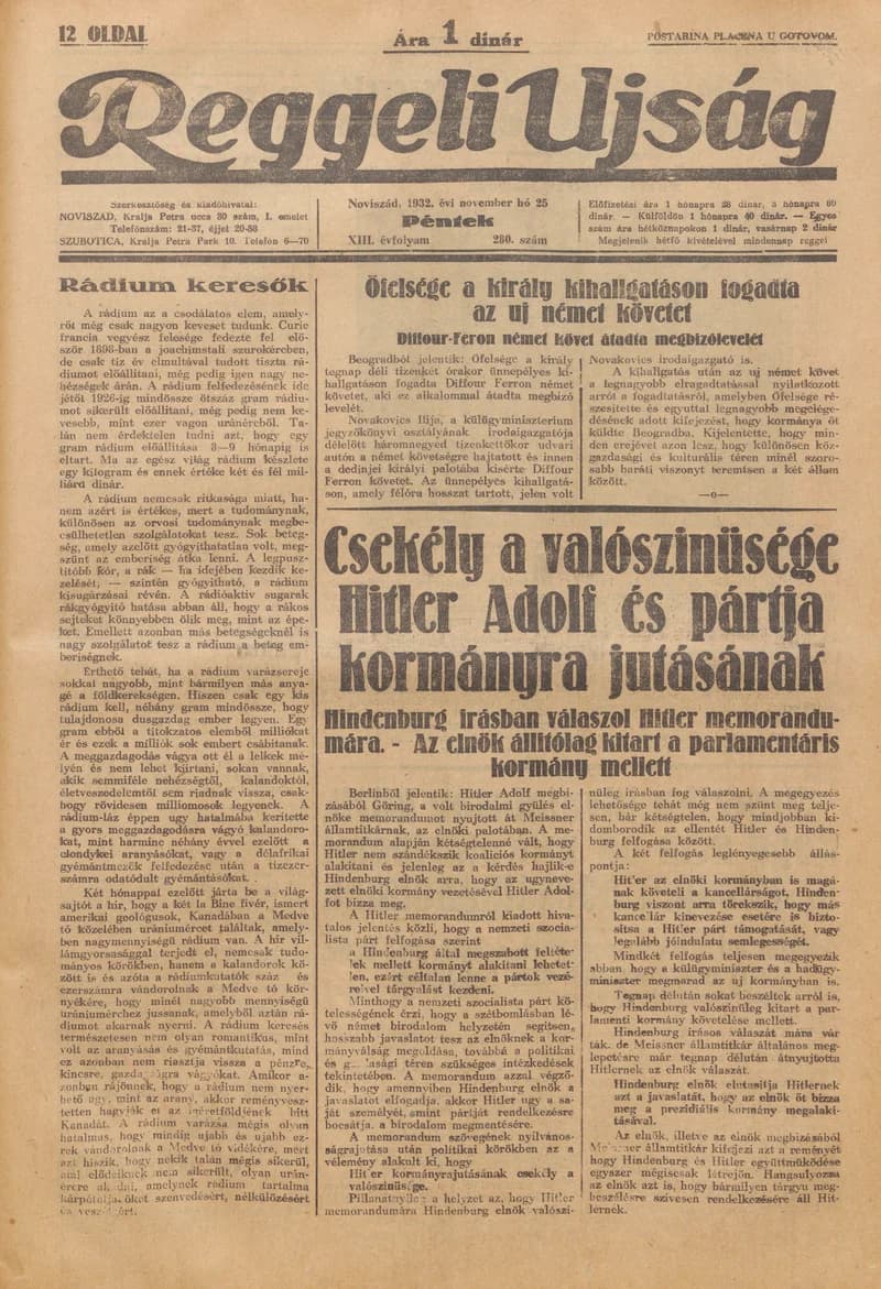 Reggeli Újság, 13. évf. 1932. november 25. 280. sz.
