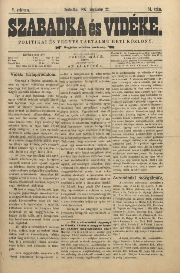 Szabadka és vidéke II, 5. évf. 1897. augusztus 22. 34. sz.