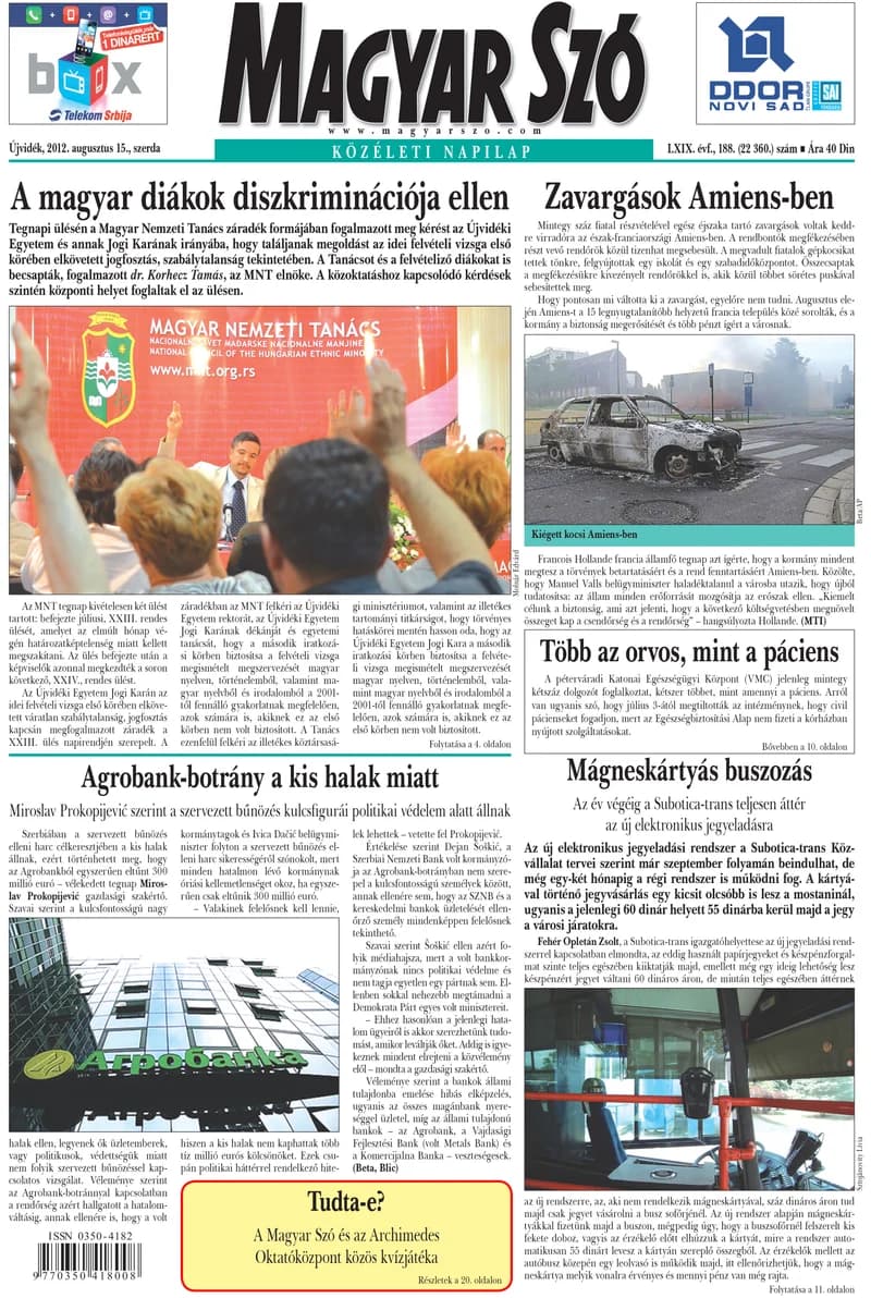 Magyar Szó, 69. évf. 2012. augusztus 15. 188. sz. 1–20. oldal