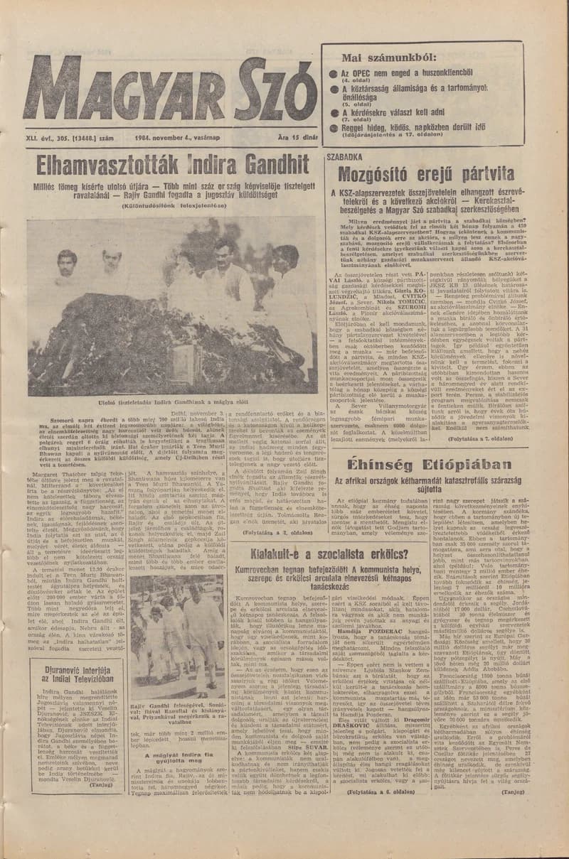 Magyar Szó, 41. évf. 1984. november 4. 305. sz. 1–32. oldal