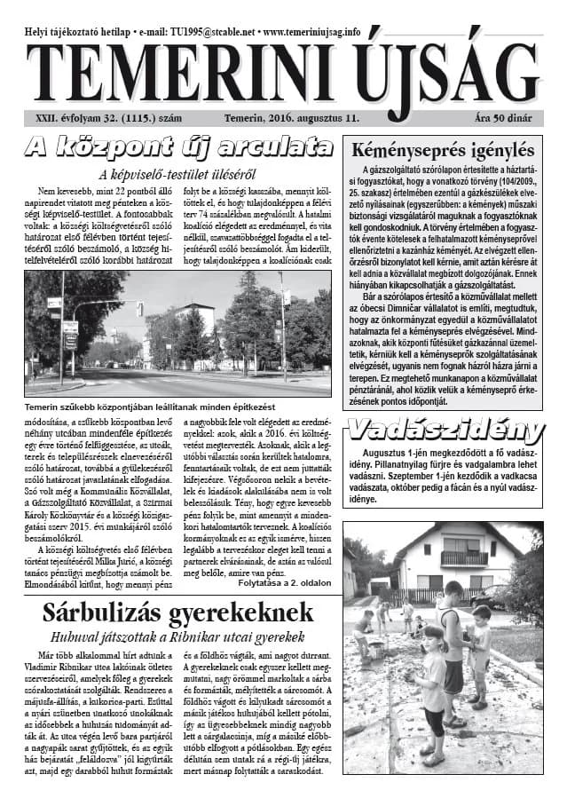 Temerini Újság, 22. évf. 2016. augusztus 11. 32. sz.