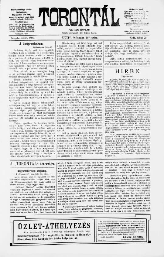 Torontál, 34. évf. 1905. július 25. 167. sz.