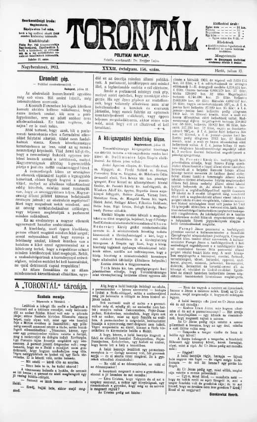 Torontál, 32. évf. 1903. július 13. 156. sz.