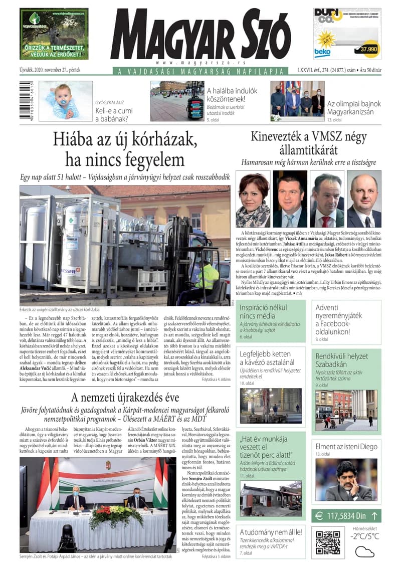Magyar Szó, 77. évf. 2020. november 27. 274. sz. 1–16. oldal