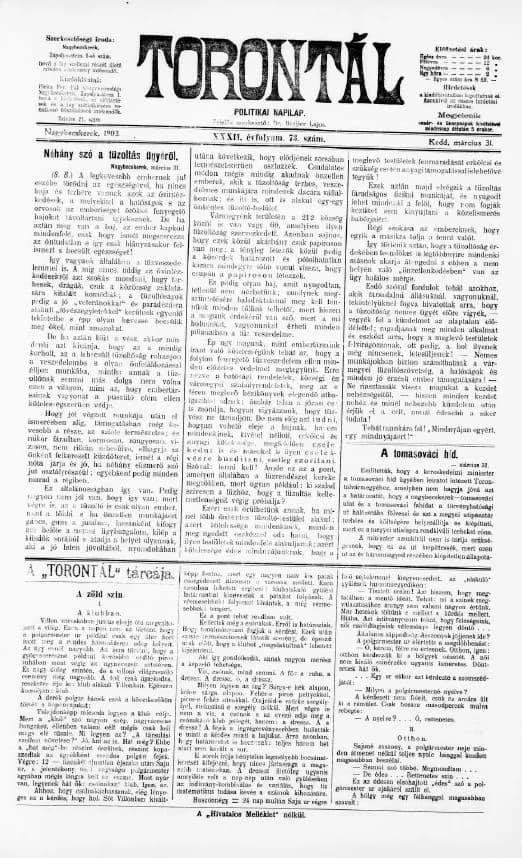 Torontál, 32. évf. 1903. március 31. 73. sz.