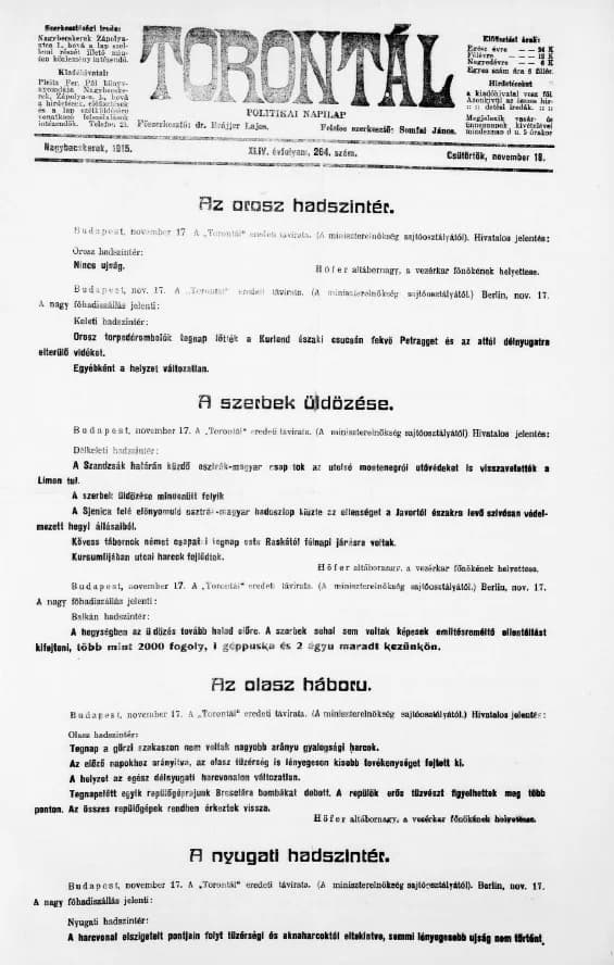 Torontál, 44. évf. 1915. november 18. 264. sz.
