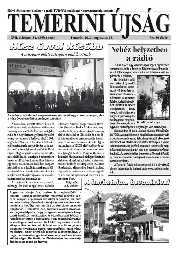 Temerini Újság, 17. évf. 2011. augusztus 25. 34. sz.