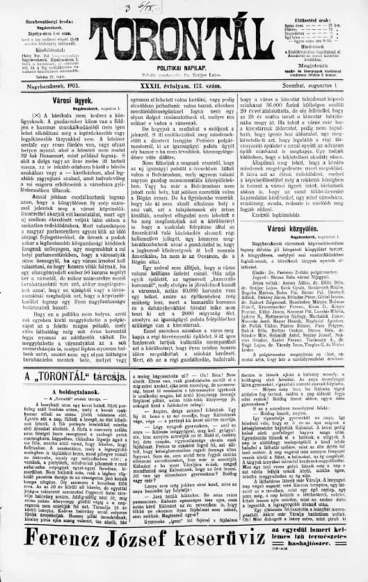 Torontál, 32. évf. 1903. augusztus 1. 173. sz.