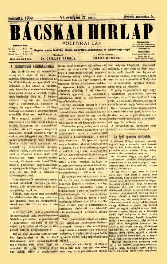 Bácskai Hirlap, 6. évf. 1902. március 5. 37. sz.