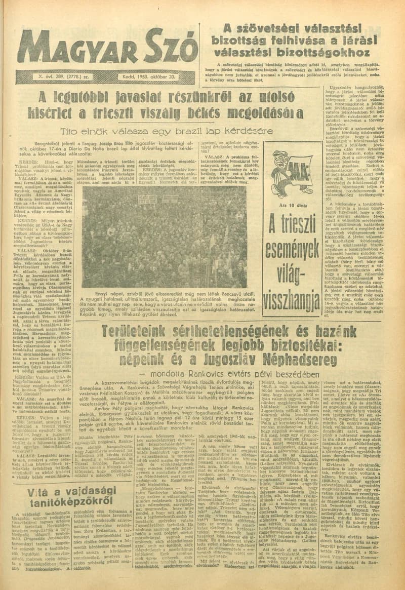Magyar Szó, 10. évf. 1953. október 20. 289. sz. 1–8. oldal