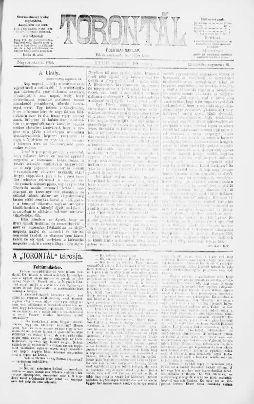 Torontál, 33. évf. 1904. augusztus 18. 188. sz.