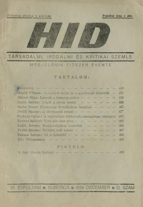 Híd, 6. évf. 1939. december. 12. sz. 449–496. oldal