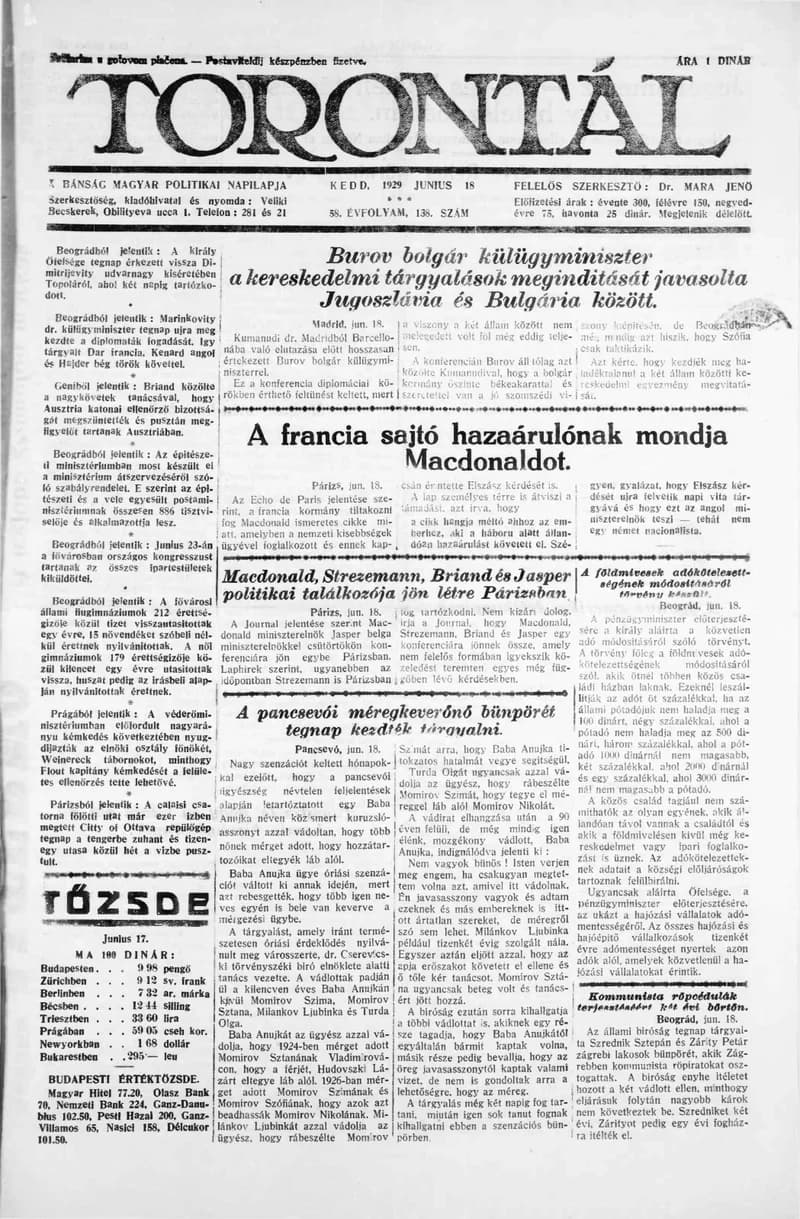 Torontál, 58. évf. 1929. június 18. 138. sz.