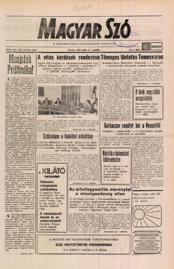 Magyar Szó, 47. évf. 1990. július 21. 198. sz. 1–24. oldal
