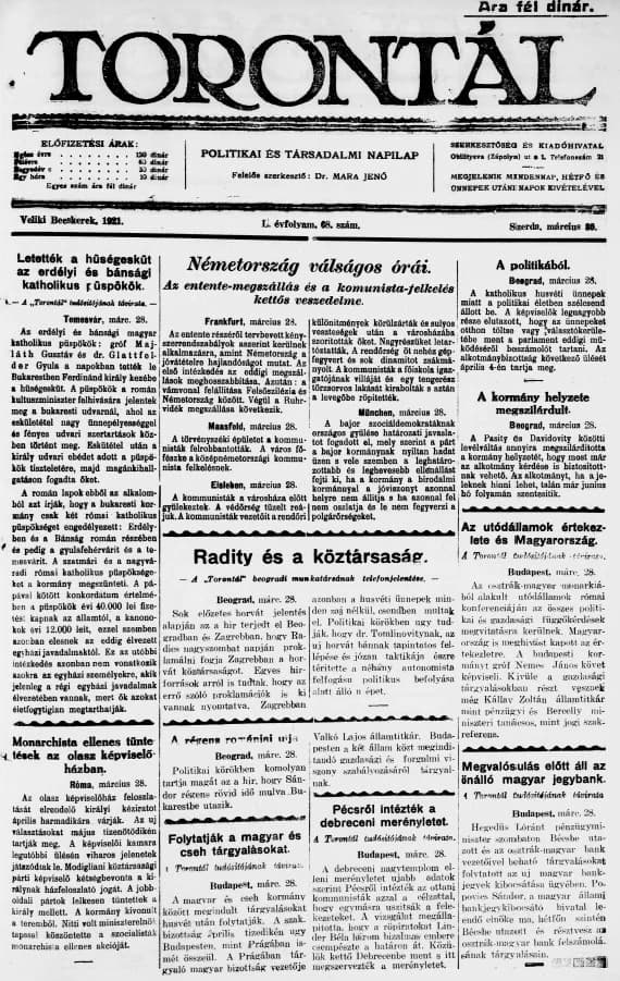 Torontál, 50. évf. 1921. március 30. 68. sz.