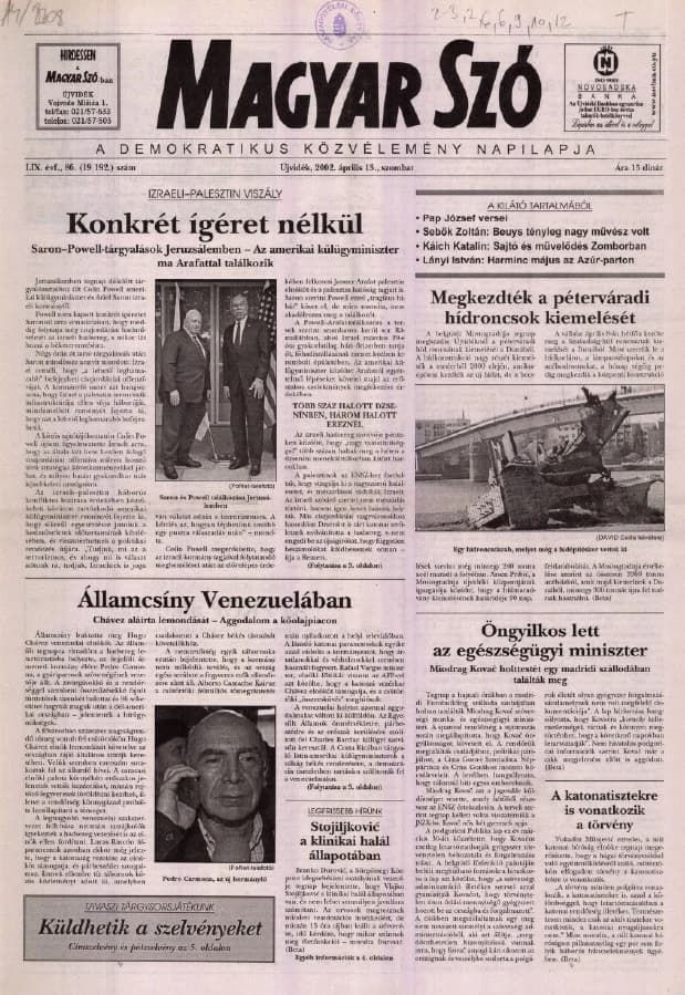 Magyar Szó, 59. évf. 2002. április 13. 86. sz. 1–16. oldal