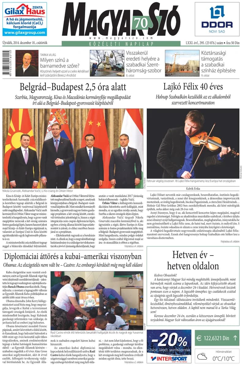 Magyar Szó, 71. évf. 2014. december 18. 295. sz. 1–20. oldal