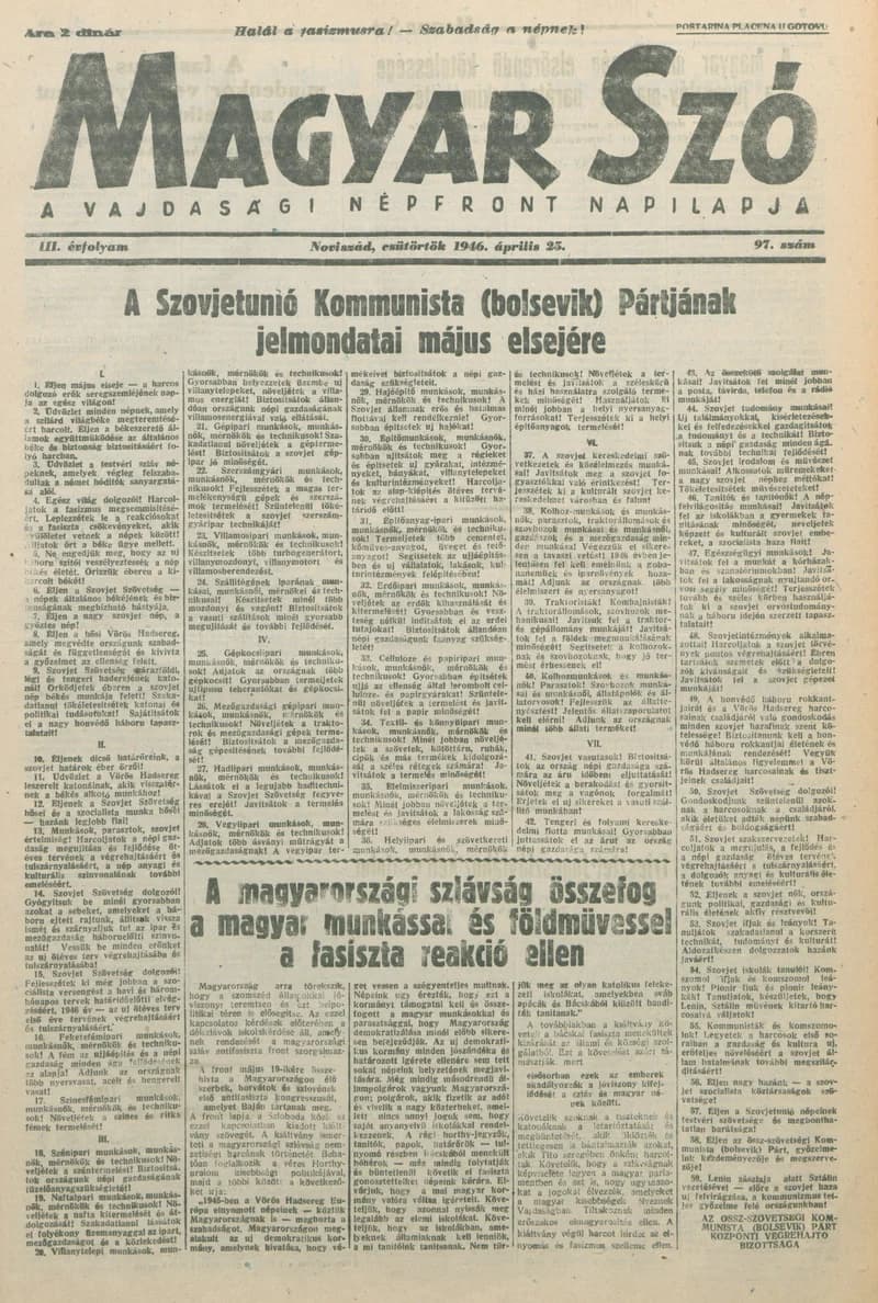 Magyar Szó, 3. évf. 1946. április 25. 97. sz. 1–6. oldal