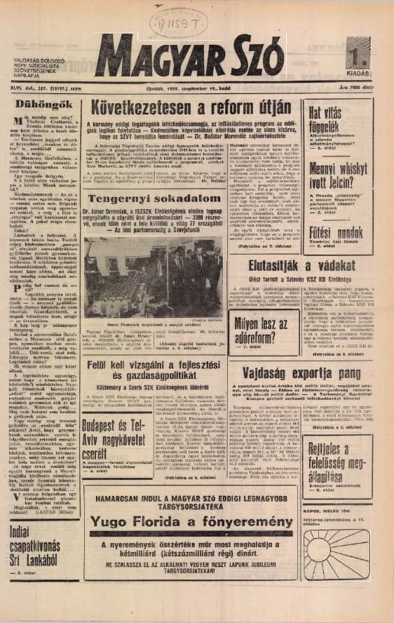 Magyar Szó, 46. évf. 1989. szeptember 19. 257. sz. 1–16. oldal