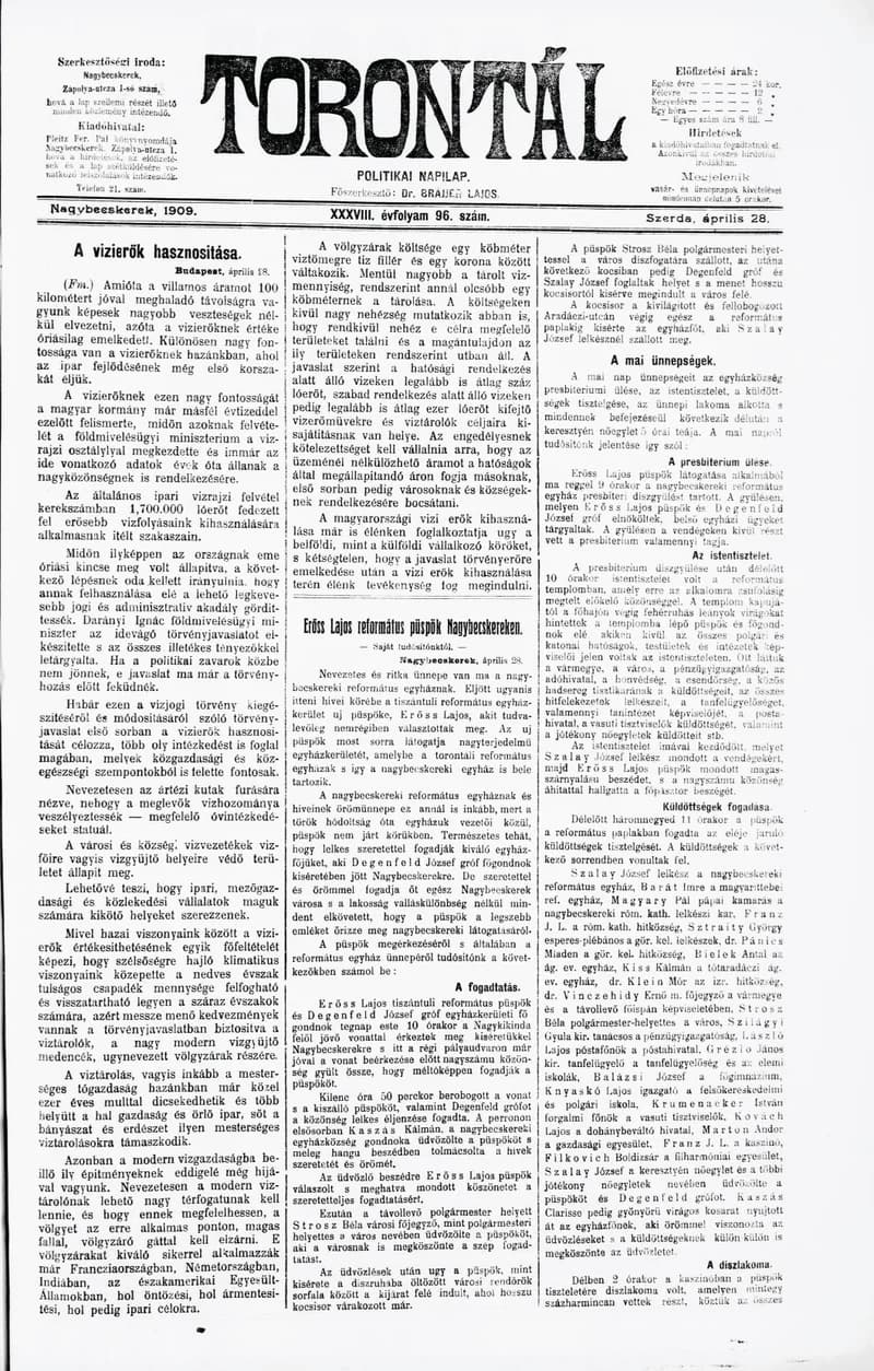 Torontál, 38. évf. 1909. április 28. 96. sz.