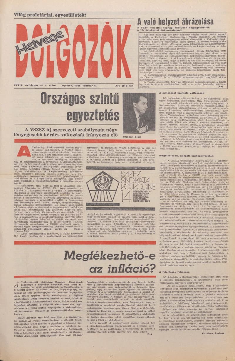 Dolgozók, 40. évf. 1986. február 6. 5. sz.