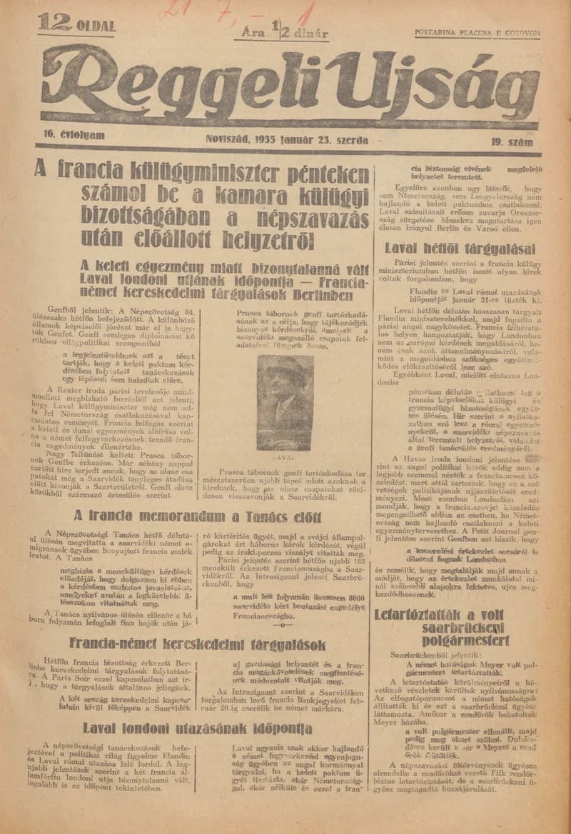 Reggeli Újság, 16. évf. 1935. január 23. 19. sz.