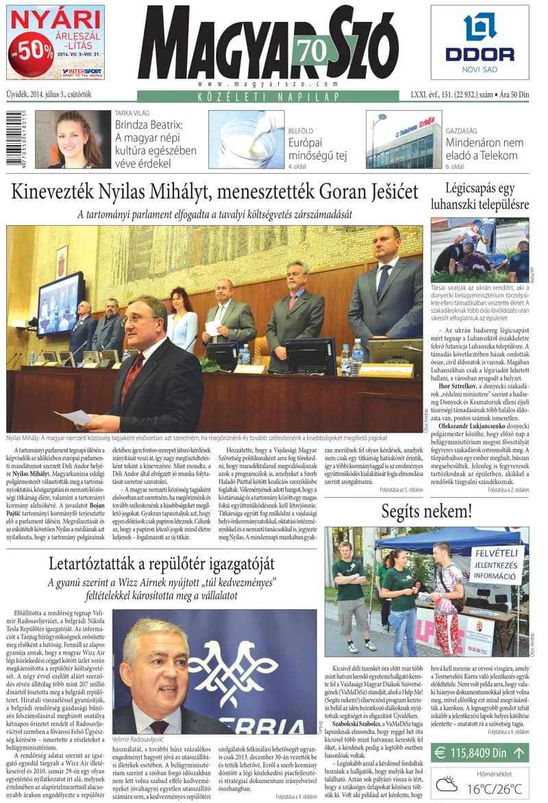 Magyar Szó, 71. évf. 2014. július 3. 151. sz. 1–20. oldal