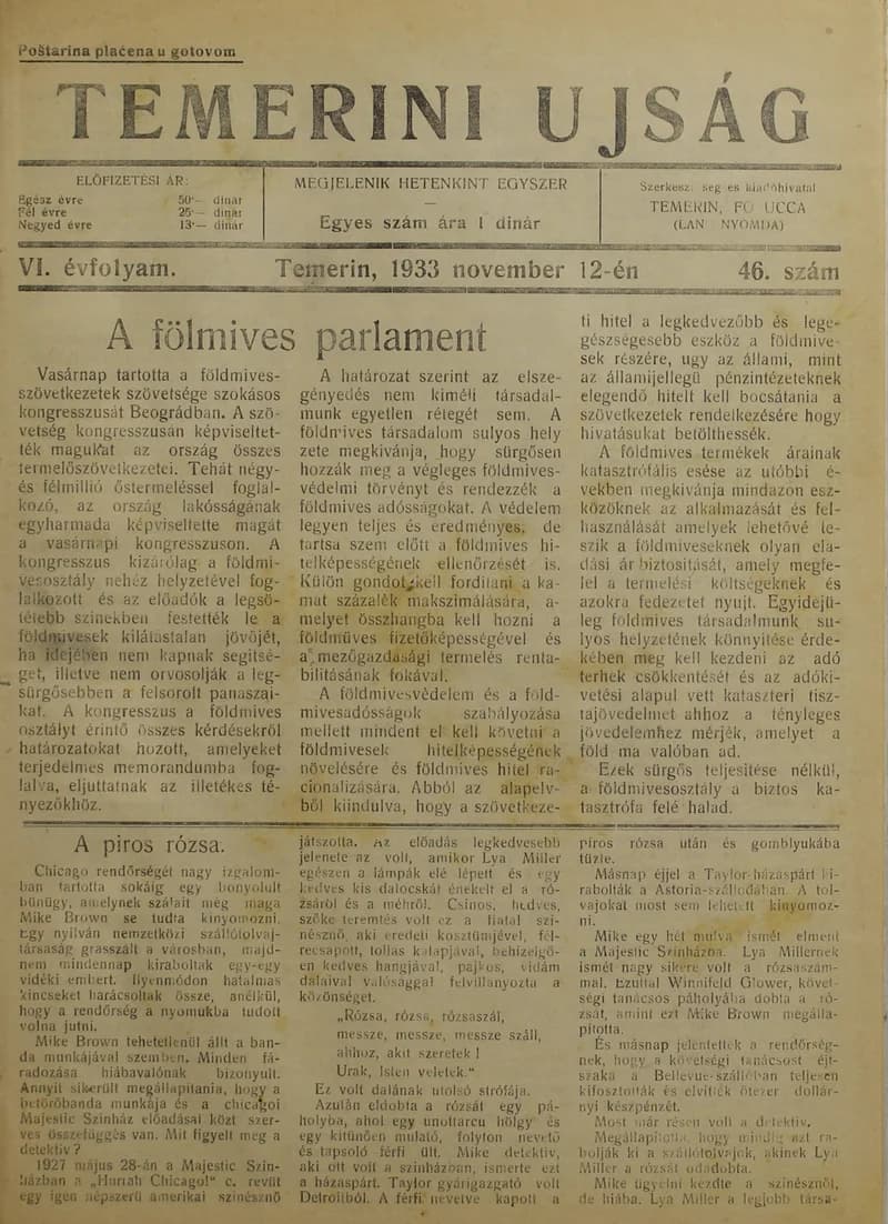 Temerini Újság 1928-1944, 6. évf. 1933. november 12. 46. sz.