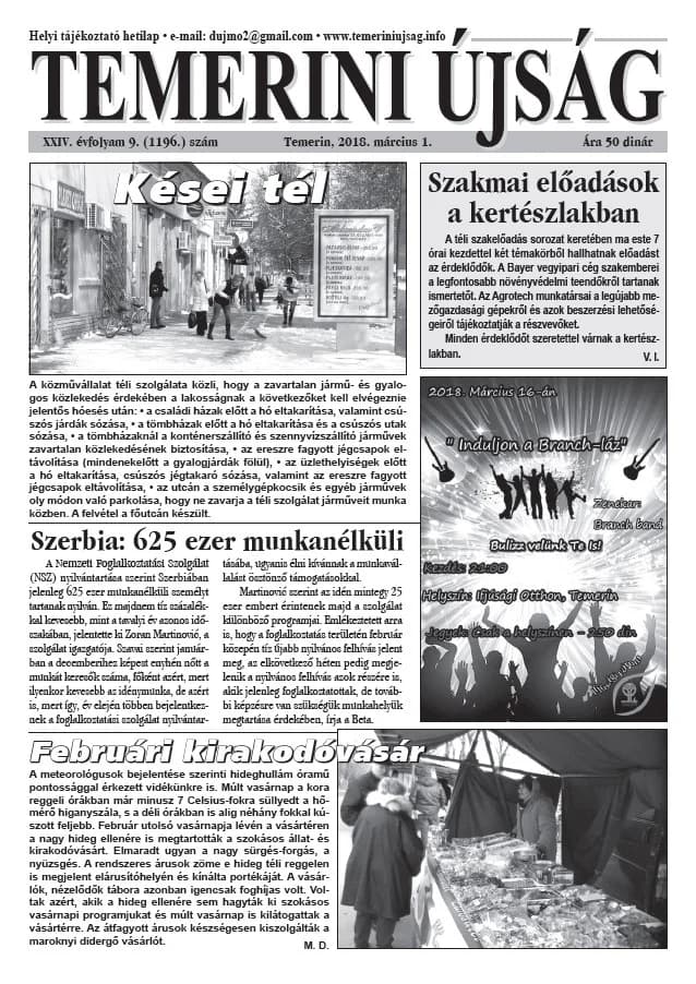 Temerini Újság, 24. évf. 2018. március 1. 9. sz.