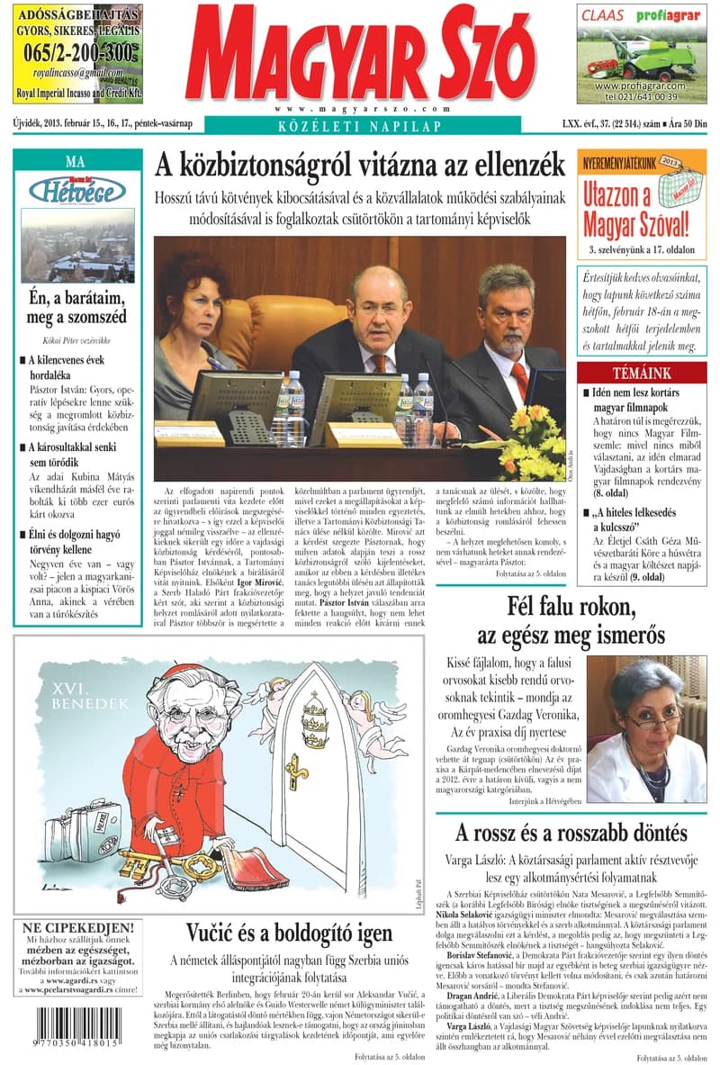 Magyar Szó, 70. évf. 2013. február 15. – 17. 37. sz. 1–48. oldal