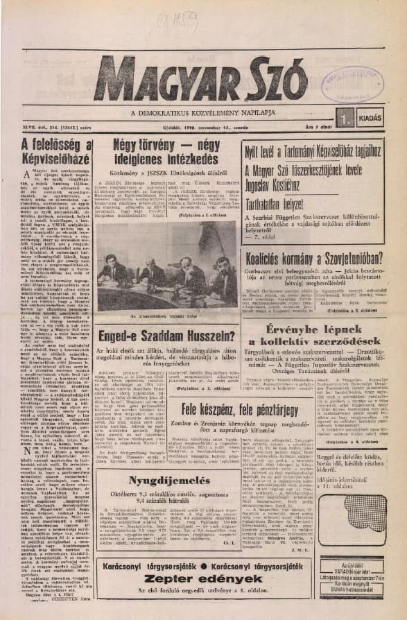 Magyar Szó, 47. évf. 1990. november 14. 314. sz. 1–20. oldal