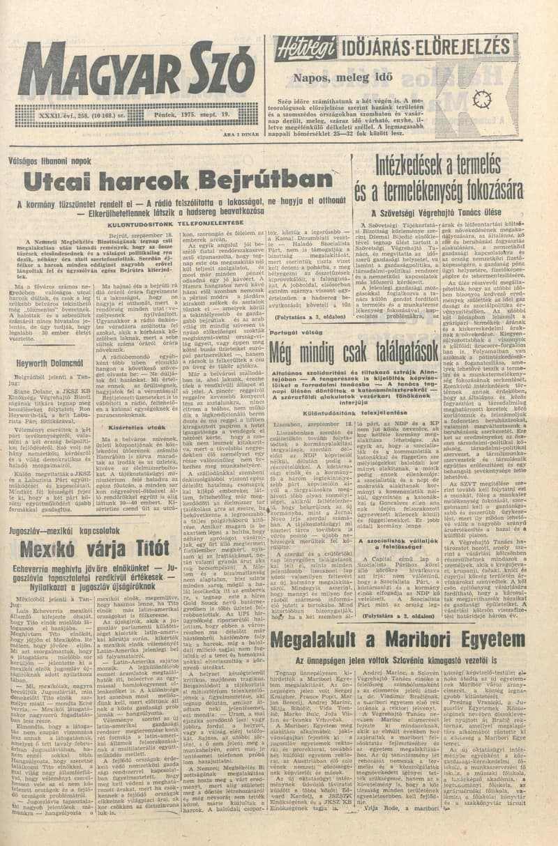 Magyar Szó, 32. évf. 1975. szeptember 19. 258. sz.