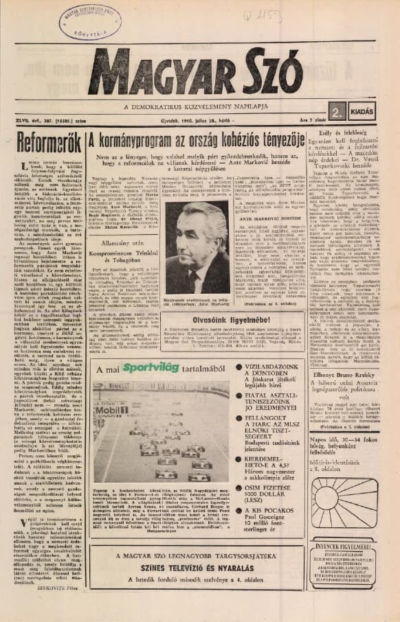 Magyar Szó, 47. évf. 1990. július 30. 207. sz. 1–16. oldal