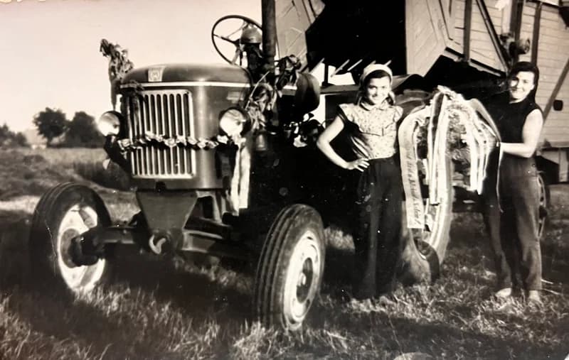 Nők a cséplőgép mellett