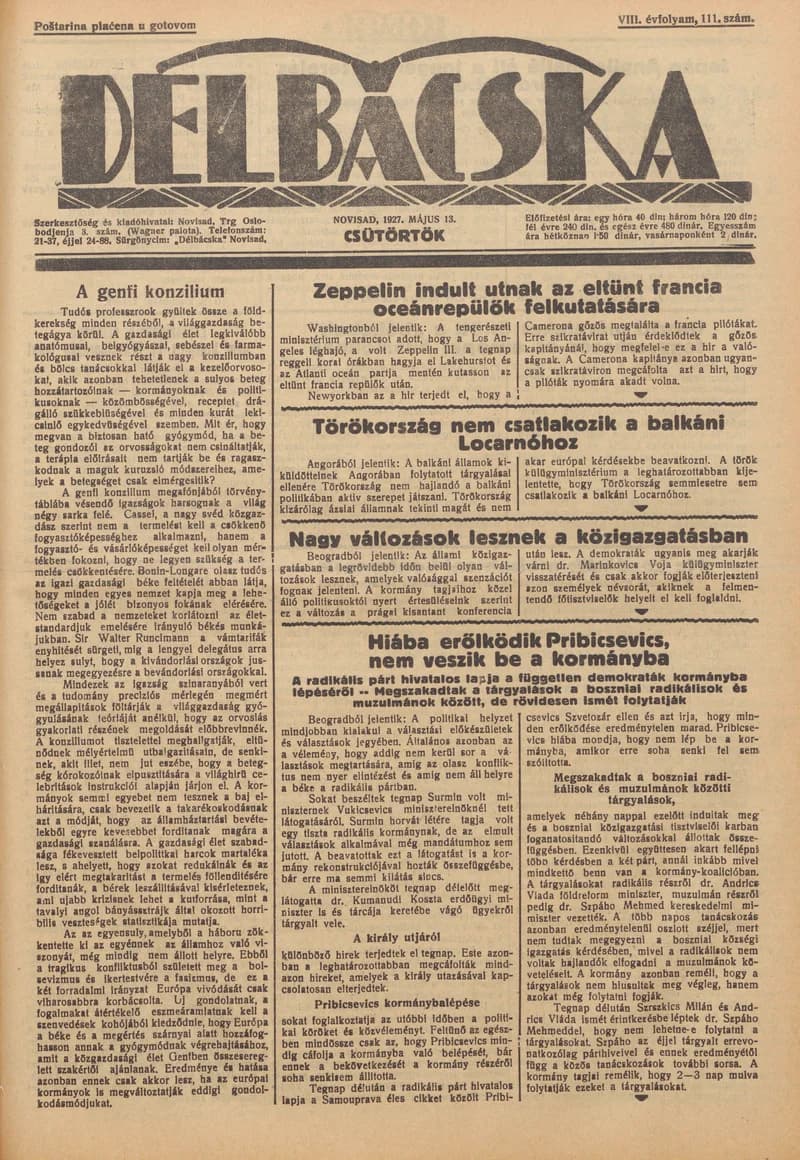 Délbácska, 8. évf. 1927. május 13. 111. sz.