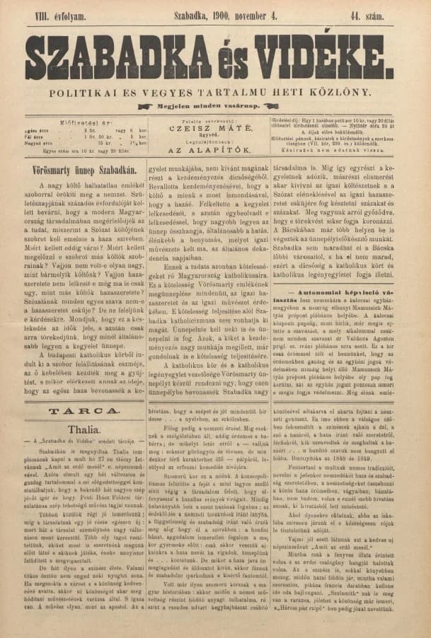 Szabadka és vidéke II, 8. évf. 1900. november 4. 44. sz.