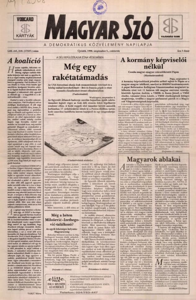 Magyar Szó, 53. évf. 1996. szeptember 5. 210. sz. 1–16. oldal