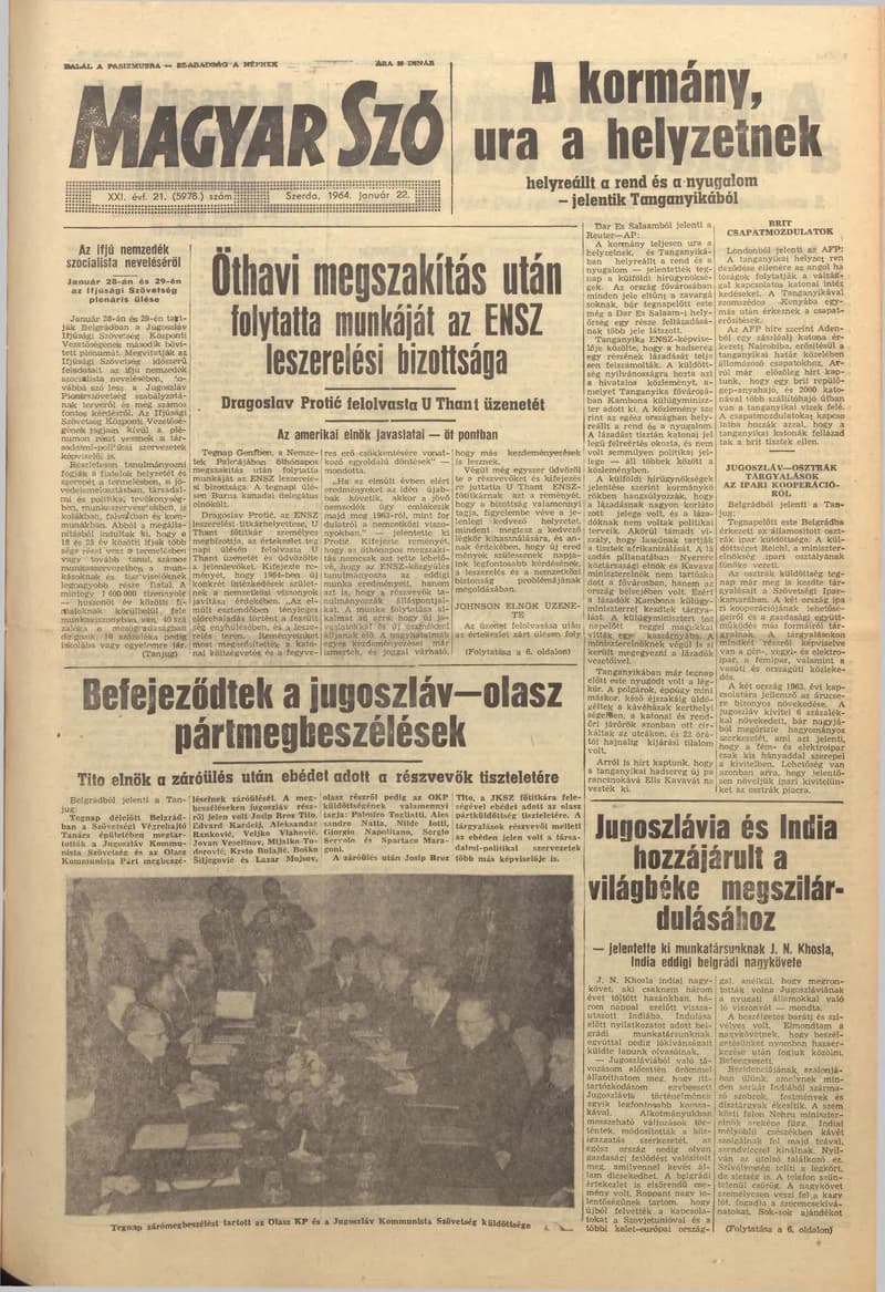 Magyar Szó, 21. évf. 1964. január 22. 21. sz. 1–16. oldal