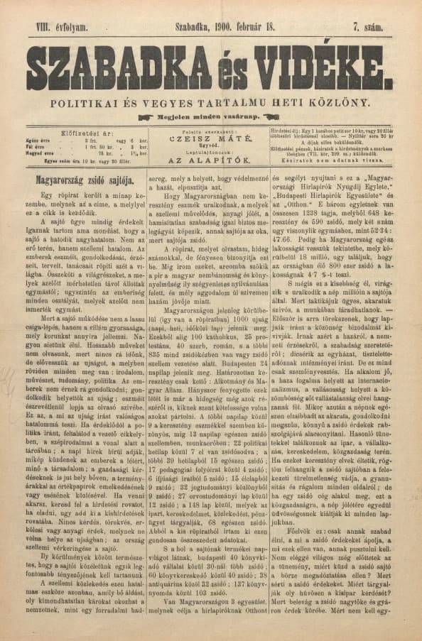 Szabadka és vidéke II, 8. évf. 1900. február 18. 7. sz.