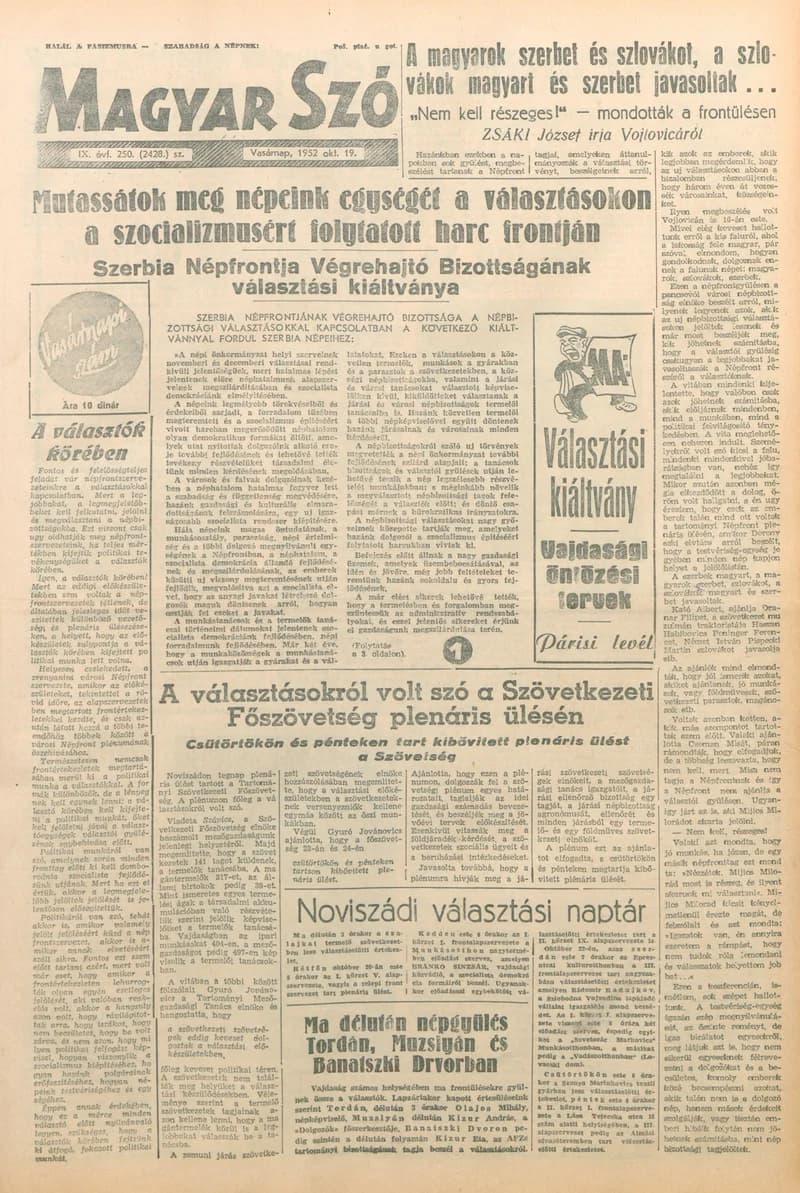 Magyar Szó, 9. évf. 1952. október 19. 250. sz. 1–6. oldal