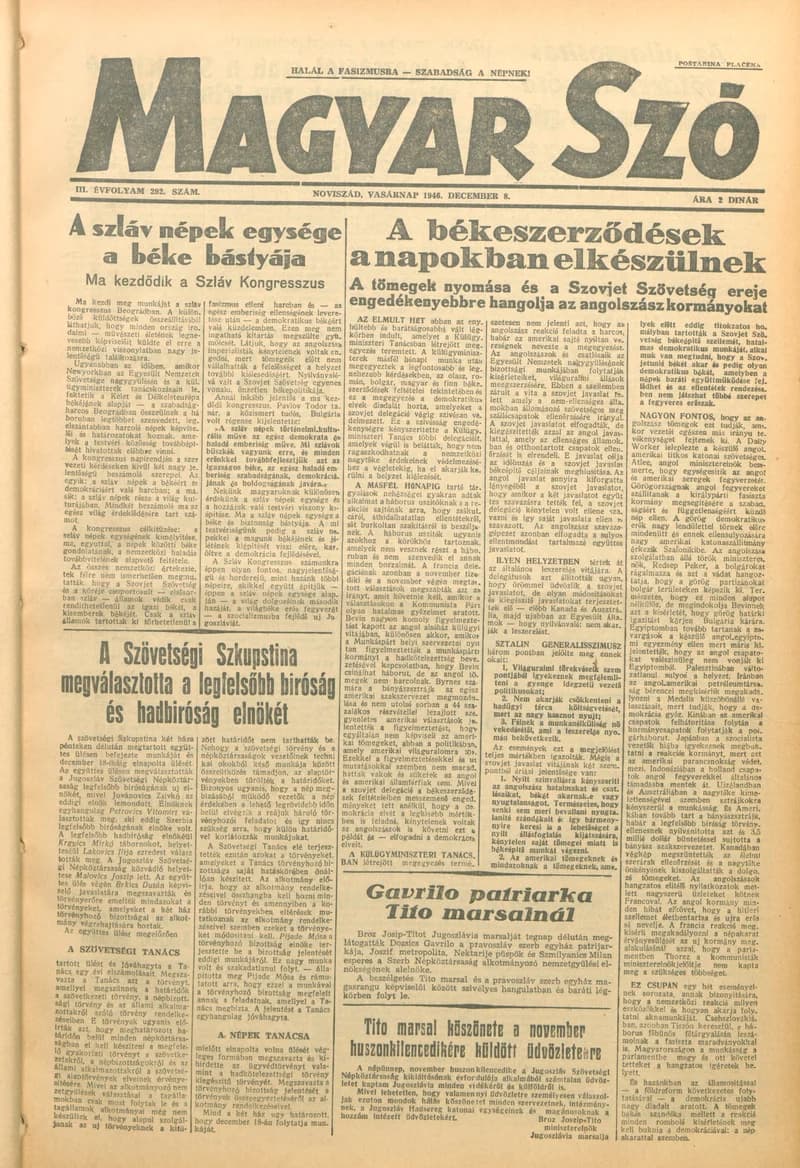 Magyar Szó, 3. évf. 1946. december 8. 292. sz. 1–8. oldal