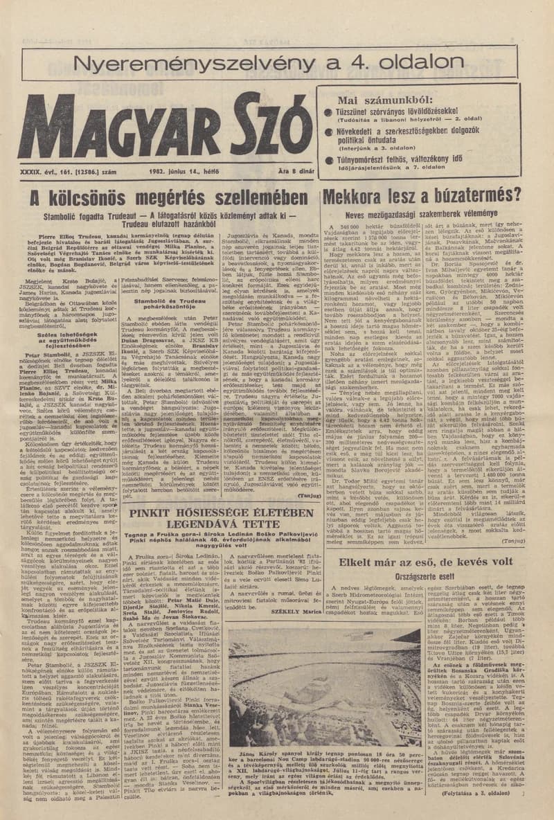 Magyar Szó, 39. évf. 1982. június 14. 161. sz. 1–8. oldal