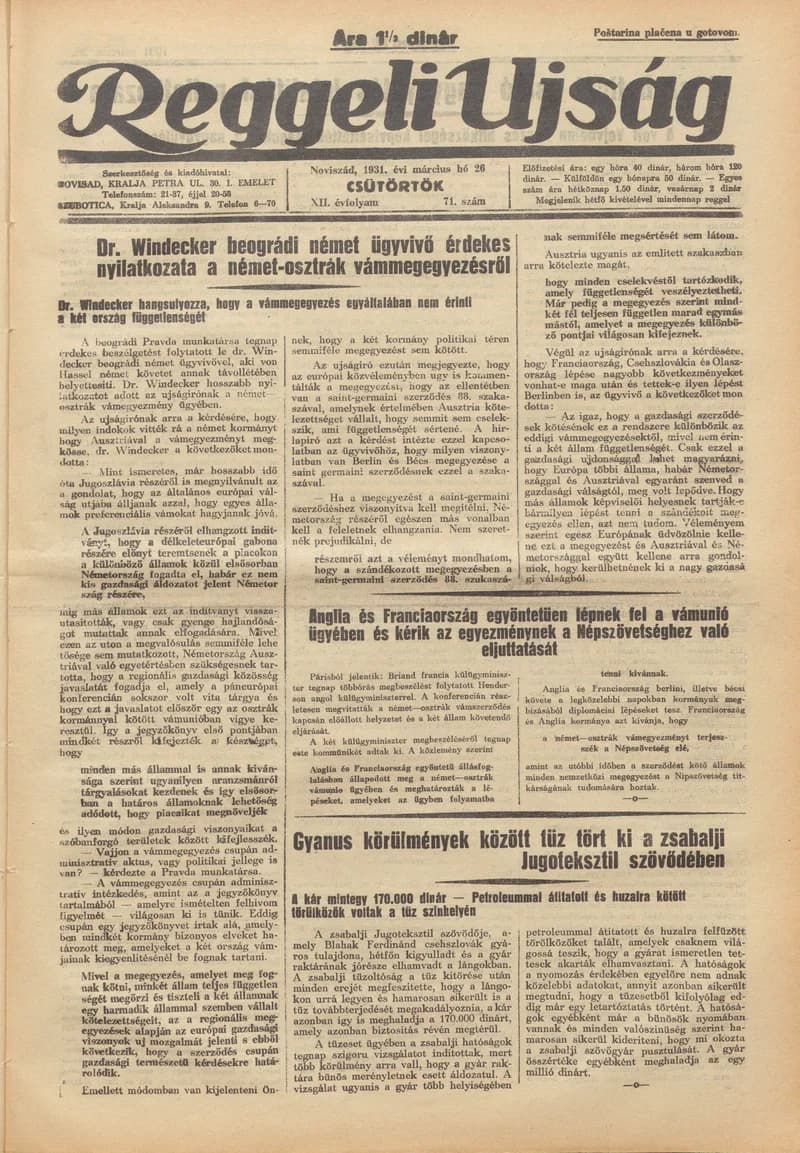 Reggeli Újság, 12. évf. 1931. március 26. 71. sz.