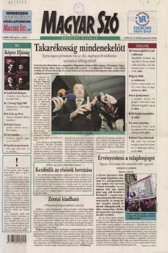 Magyar Szó, 66. évf. 2009. április 1. 75. sz. 1–20. oldal